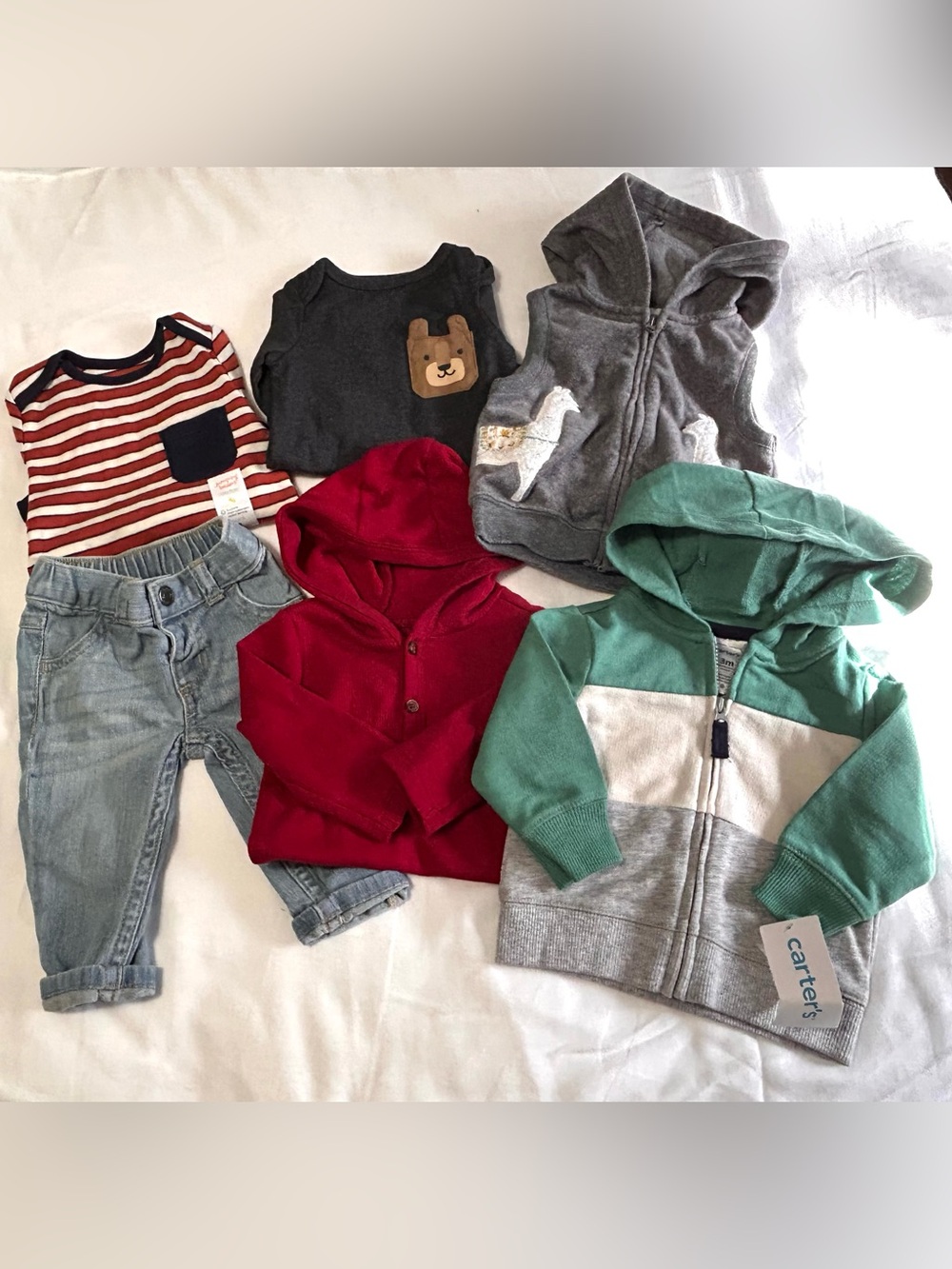 3 month FALL 6 pieces! Sweatshirt, Bodysuit, Vest, Jeans - New and Like New!